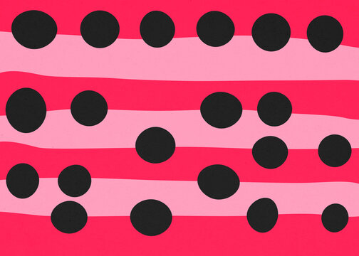 Abstract bold geometric pattern with pink stripes and black dots