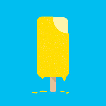 Yellow melting banana popsicle illustration on blue background