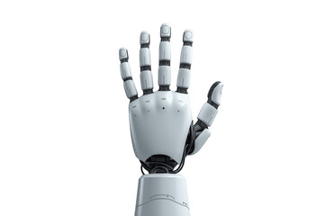 Fototapeta premium Robot hand showing palm, reaching out, transparent background
