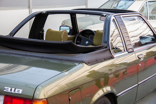 Tehran, Iran - February 18, 2017 - Rear view of an old BMW 318 model car