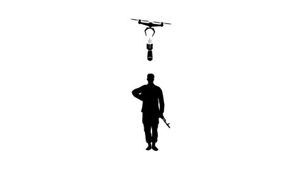 Obraz premium Drone destroying a soldier, black isolated vector silhouette