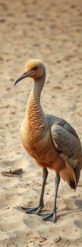 A large Dodo bird stands on sandy ground, its distinctive hooked beak prominent Its extinction signifies a loss in avian biodiversity,  flightless bird,  history