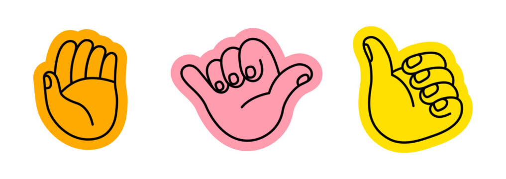 Vector illustration in hand drawn doodle style, mascot and character hands and gestures, positive vibe stickers and overlays