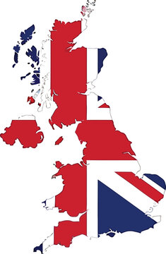 Map of the united kingdom filled with the union jack flag, great britain