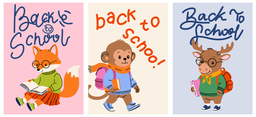 Fototapeta premium Kawaii Fox Monkey and Moose School Poster Collection