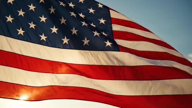 American flag waving in the sky ideal for travel vlogs and eco-friendly campaigns