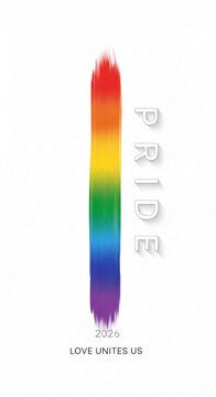 Vertical stripe with gradient, from red to violet, next to the word "PRIDE", concept representing LGBTQ+ community, hope, love, diversity, and inclusion