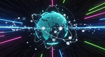 Obraz premium Digital Earth Globe with Global Network Connections and Data Flow