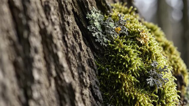 Mossy tree bark texture close-up textured detail nature growth outdoor wood forest scenic