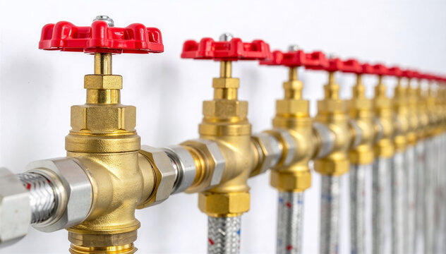 Modern control valves on heating manifold for underfloor system