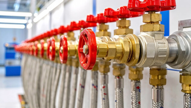 Modern control valves on heating manifold for underfloor system