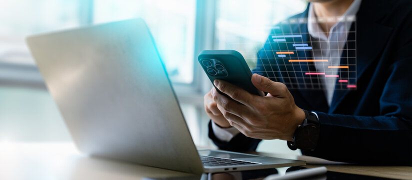 Business people professional using tablet with digital workflow interface,representing project planning,schedule plan,task management process optimization and corporate strategy implementation concept