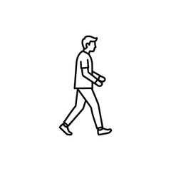 Fototapeta premium Young man walking alone in a minimalist line art illustration, casual attire, relaxed mood
