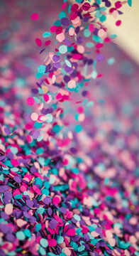 Colorful confetti raining down, creating a festive and celebratory atmosphere, symbolizing joy, party, and good times