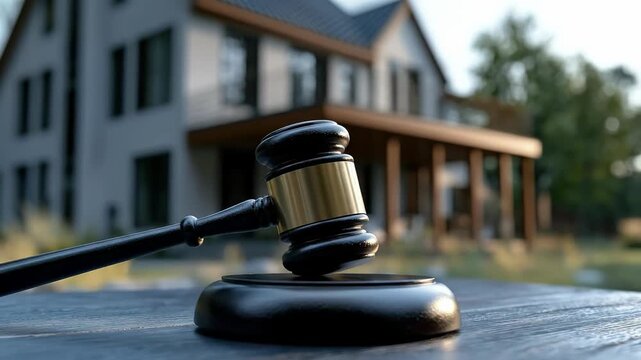 A powerful symbol of judicial authority over real estate, representing crucial decisions in property ownership, home auctions, and legal housing disputes.