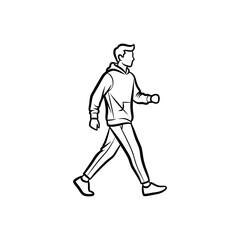 Fototapeta premium Young man in hoodie and sneakers walking confidently in urban setting, casual lifestyle illustration