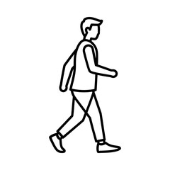 Obraz premium Young man walking casually in a minimalist line art style, side view, relaxed and carefree mood