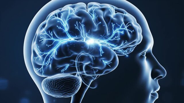 Human brain with neural activity symbolizing advanced medical research and clinical care