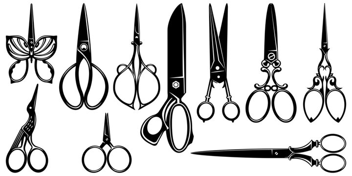 Vintage Scissors Set. Vector clipart isolated on white.