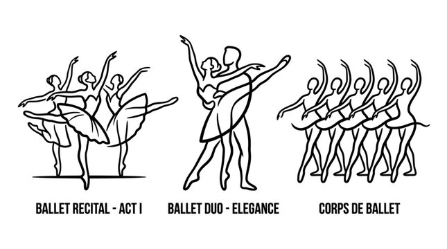 Elegant Ballet Dancers Performing Graceful Movements in a Line.