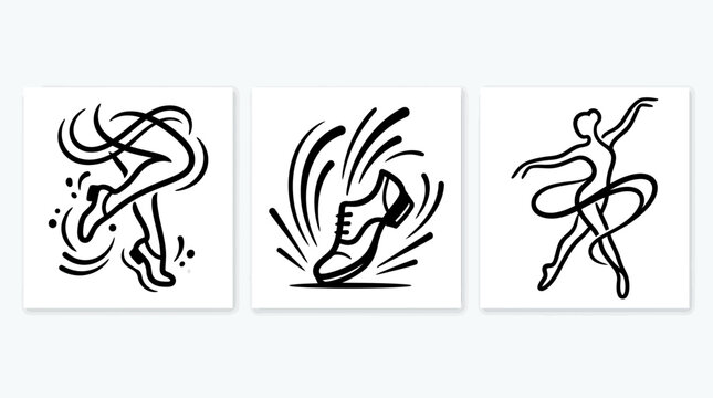 Elegant Black and White Line Art Dancing Figures.