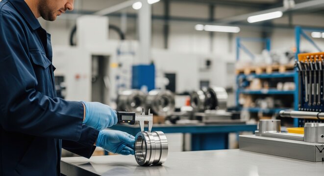 Manufacturer hands inspecting product detail represent precision craftsmanship and attention to quality within modern controlled manufacturing environment