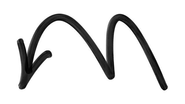 Arched black marker arrow pointing down with smooth curved stroke. Hand drawn urban directional sign with organic ink texture and gritty street art feel on transparent background.