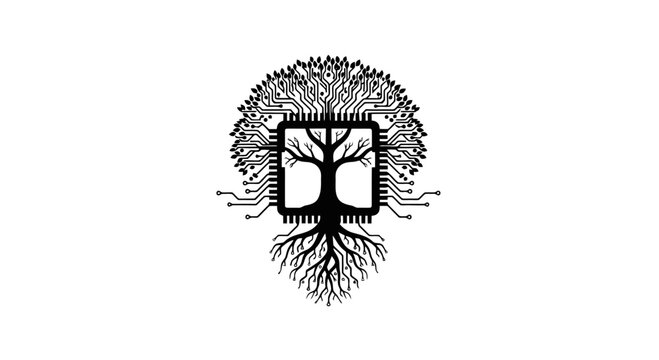 Tree roots and branches forming a book.