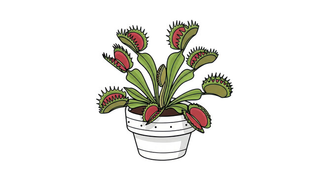 Venus flytrap plant in a white pot isolated on transparent background