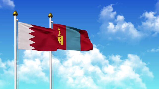 Waving flags of BAHRAIN and MONGOLIA on pole included with alpha