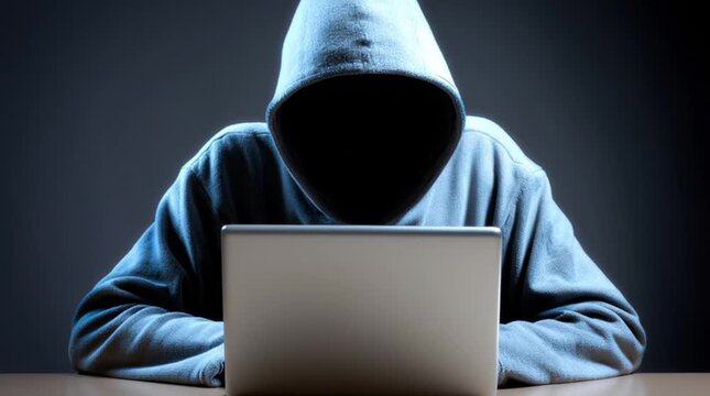 A hooded anonymous in front of a silver laptop: a lecture from a hacker on cyber security. How to protect your data online