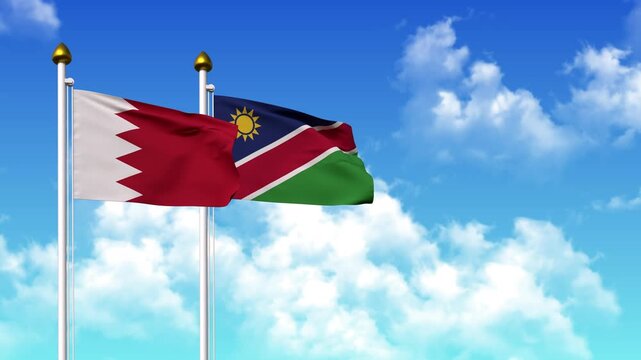 Waving flags of BAHRAIN and NAMIBIA on pole included with alpha