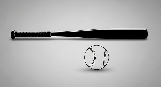 Baseball Bat and Ball on Gray Background.