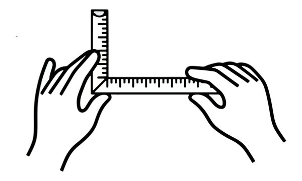 Hands holding L-square ruler tool illustration on white background