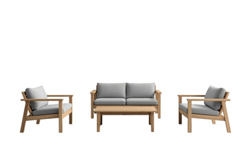 Fototapeta premium Wooden outdoor garden furniture set with grey cushions