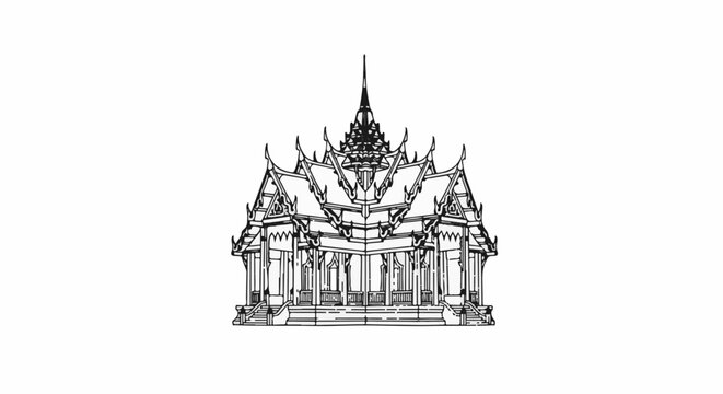 Ornate building with tiered roofs, ornate spires, and detailed facade