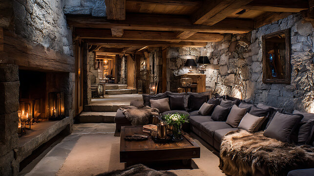 Compose a luxury ski chalet living room