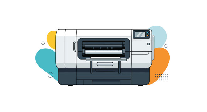 Professional large format printer or plotter illustration with abstract shapes to represent printing and design services.