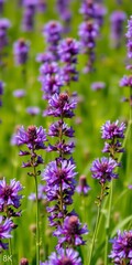 Fototapeta premium A field of purple flowers with a green background, Provence, fields
