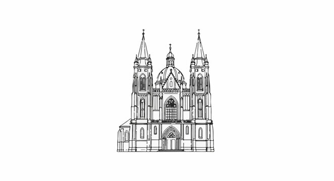 Ornate Gothic cathedral facade with twin towers and a central dome