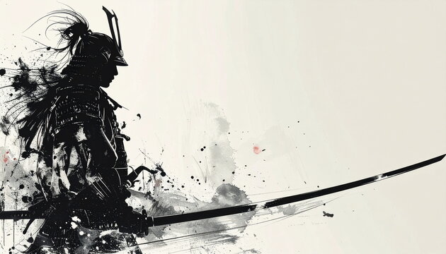 An ink painting depicting a Japanese samurai	_日本の侍を描いた水墨画