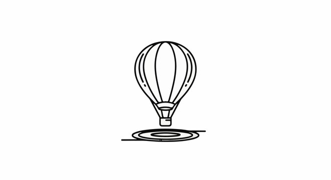 Minimalist outline of a hot air balloon ascending from a circular ripple
