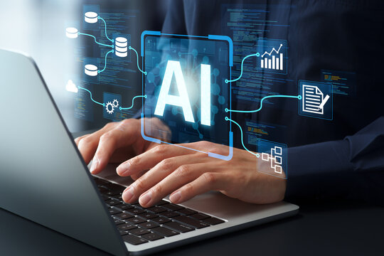 AI engineering. Development and integration of artificial intelligence into business systems. Engineer building AI pipelines on laptop computer.