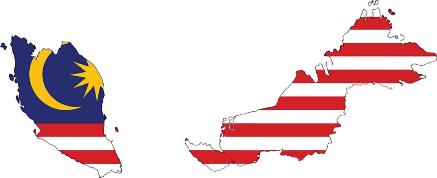 Malaysia map outlines filled with malaysian flag crescent moon travel destinat