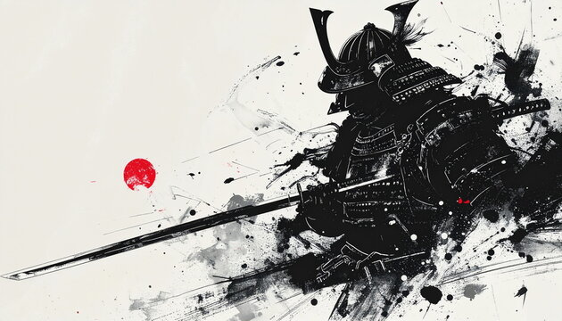 An ink painting depicting a Japanese samurai	_日本の侍を描いた水墨画