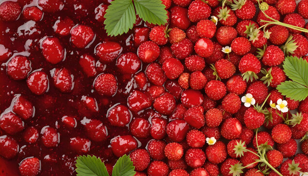 Fresh wild strawberries and homemade berry jam texture