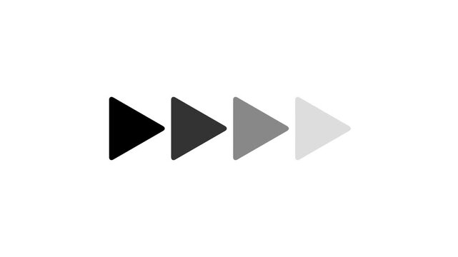 Grayscale Rightward Pointing Play Button Triangle Arrows Animation, Representing Progress, Next Direction, Media Playback, and Systematic Forward Flow.
