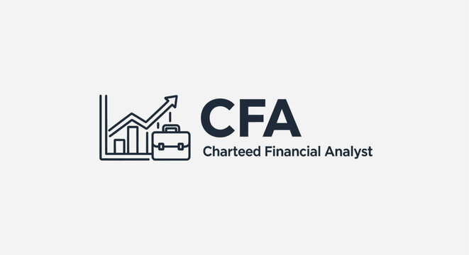 CFA Chartered Financial Analyst icon with business growth graph and briefcase, professional finance certification concept