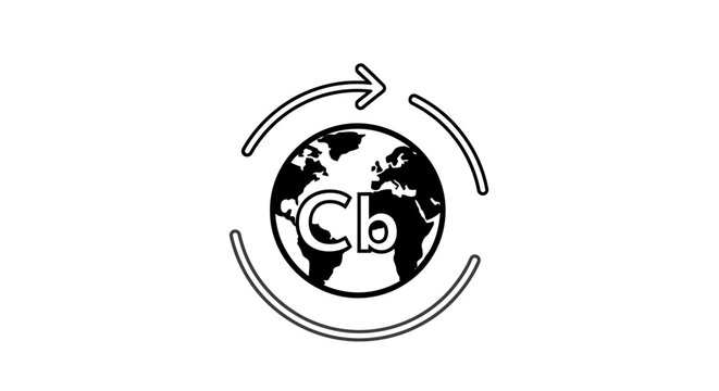 Global carbon cycle icon with earth globe and circular arrows, sustainability and ecology concept.