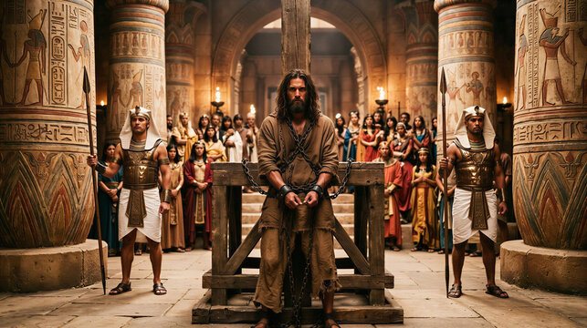 Moses was captured and later exiled after his true Hebrew heritage is revealed. Biblical story concept.